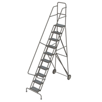 Steel Rolling Ladder, 10 Steps, 16" Step Width, 100" Platform Height, Steel Haskins Industrial Inc.