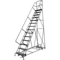 All Directional Rolling Ladder, 14 Steps, 24" Step Width, 140" Platform Height, Steel Haskins Industrial Inc.