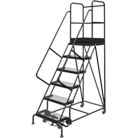 Deep Top Step Rolling Ladder, 6 Steps, 24" Step Width, 60" Platform Height, Steel Haskins Industrial Inc.