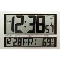 Jumbo Clock, Digital, Battery Operated, 16.5" W x 1.7" D x 11" H, Silver XD075 | Haskins Industrial Inc.