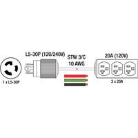 Generator Extension Cord with Tritap, STW, 10 AWG, 3 Outlet(s), 25' Haskins Industrial Inc.